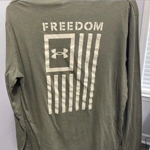 Under Armour Men's Long Sleeve Freedom Tee - Olive Green with White Graphic